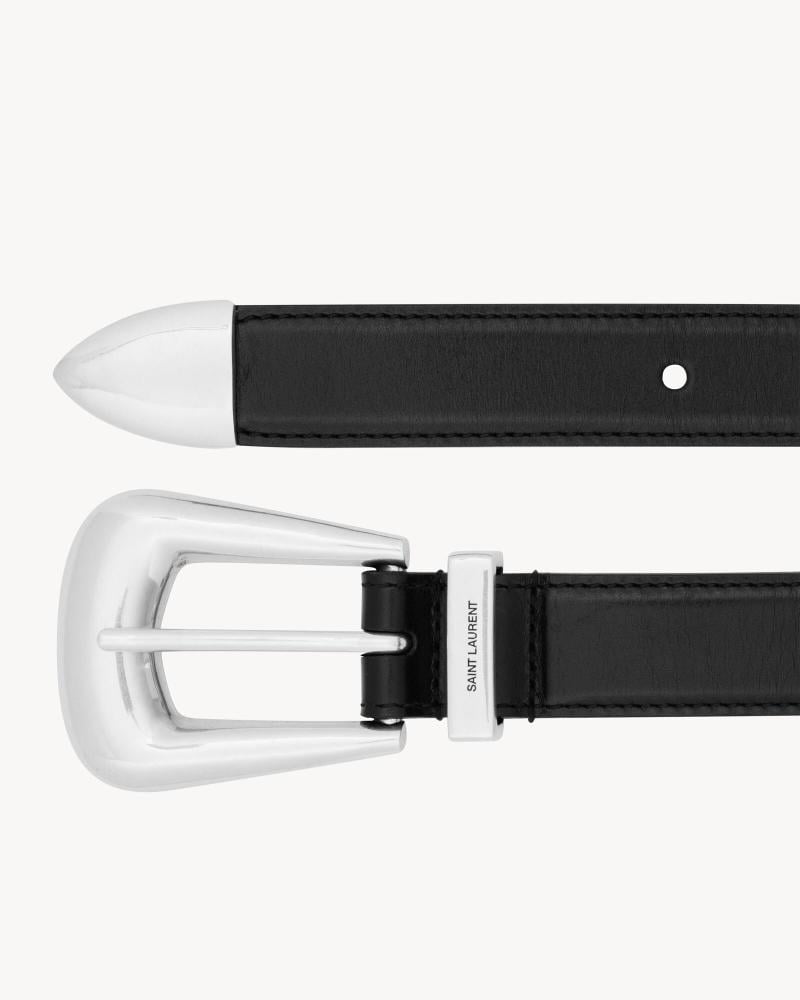 Saint Laurent Folk Buckle Belt in Smooth Leather - 6