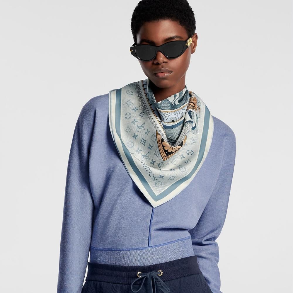 Louis Vuitton Louis Vuitton Blue Printed Scarf - 3