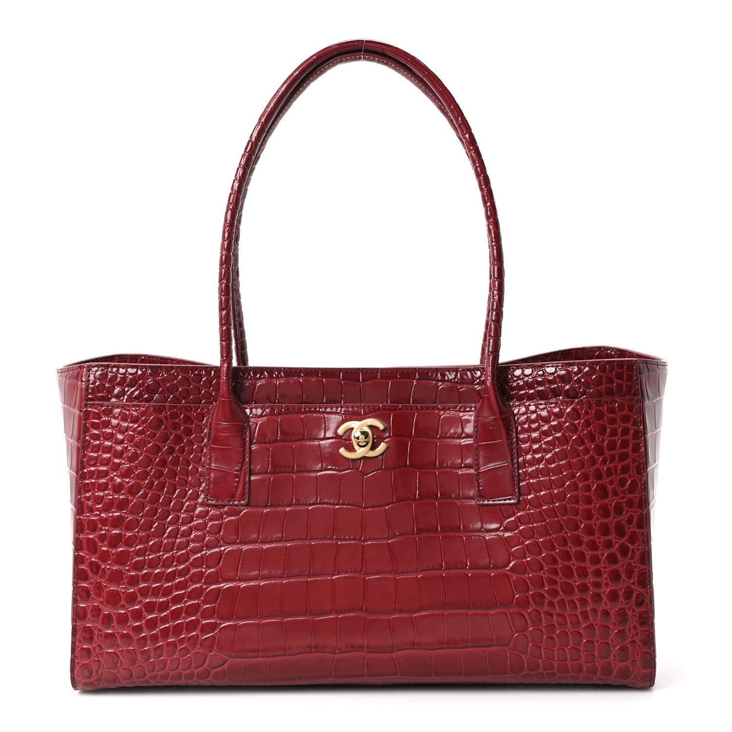 Chanel Calfskin Crocodile Embossed Archetype Small Shopping Tote Burgundy