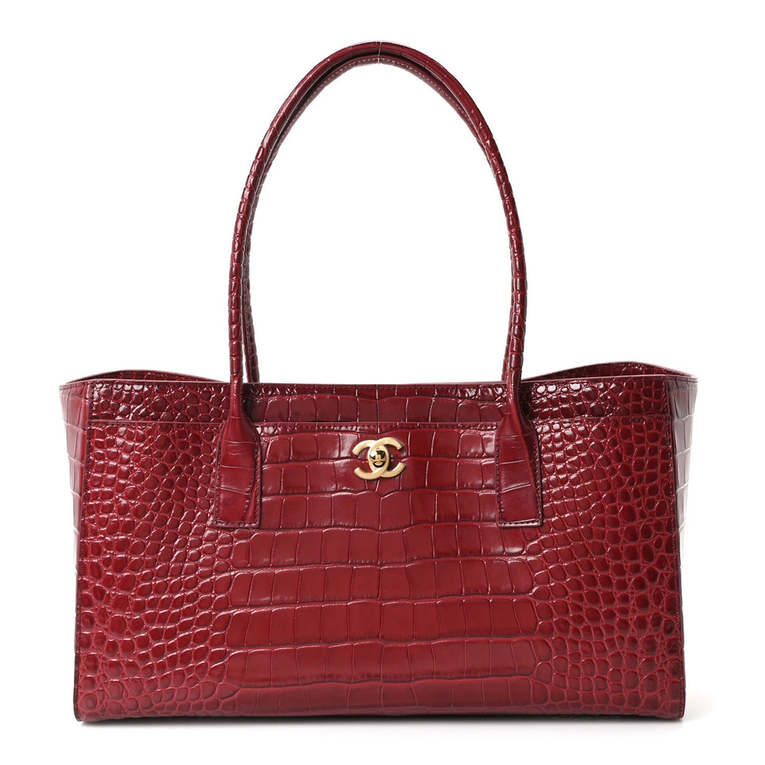 Chanel Calfskin Crocodile Embossed Archetype Small Shopping Tote Burgundy