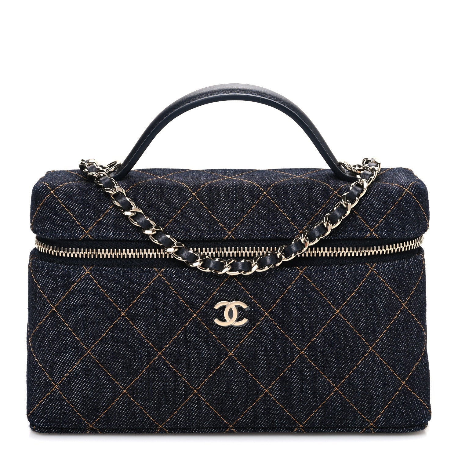 Chanel Denim Quilted Top Handle Slim Vanity Case