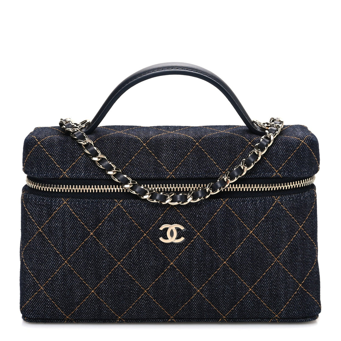 Chanel Denim Quilted Top Handle Slim Vanity Case