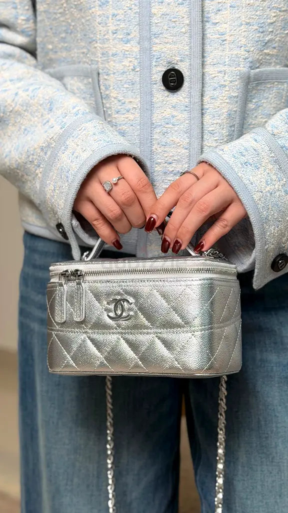 Chanel Metallic Caviar Quilted Small Vanity Case