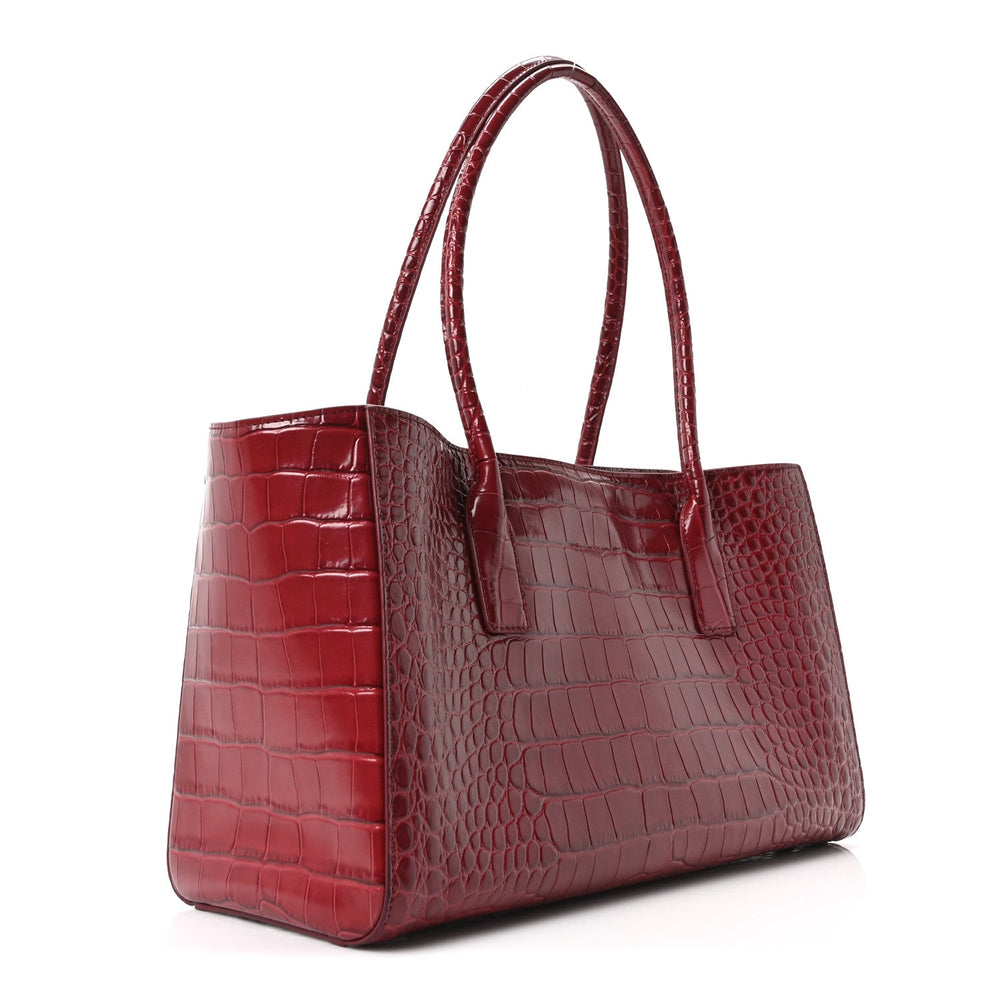 Chanel Calfskin Crocodile Embossed Archetype Small Shopping Tote Burgundy