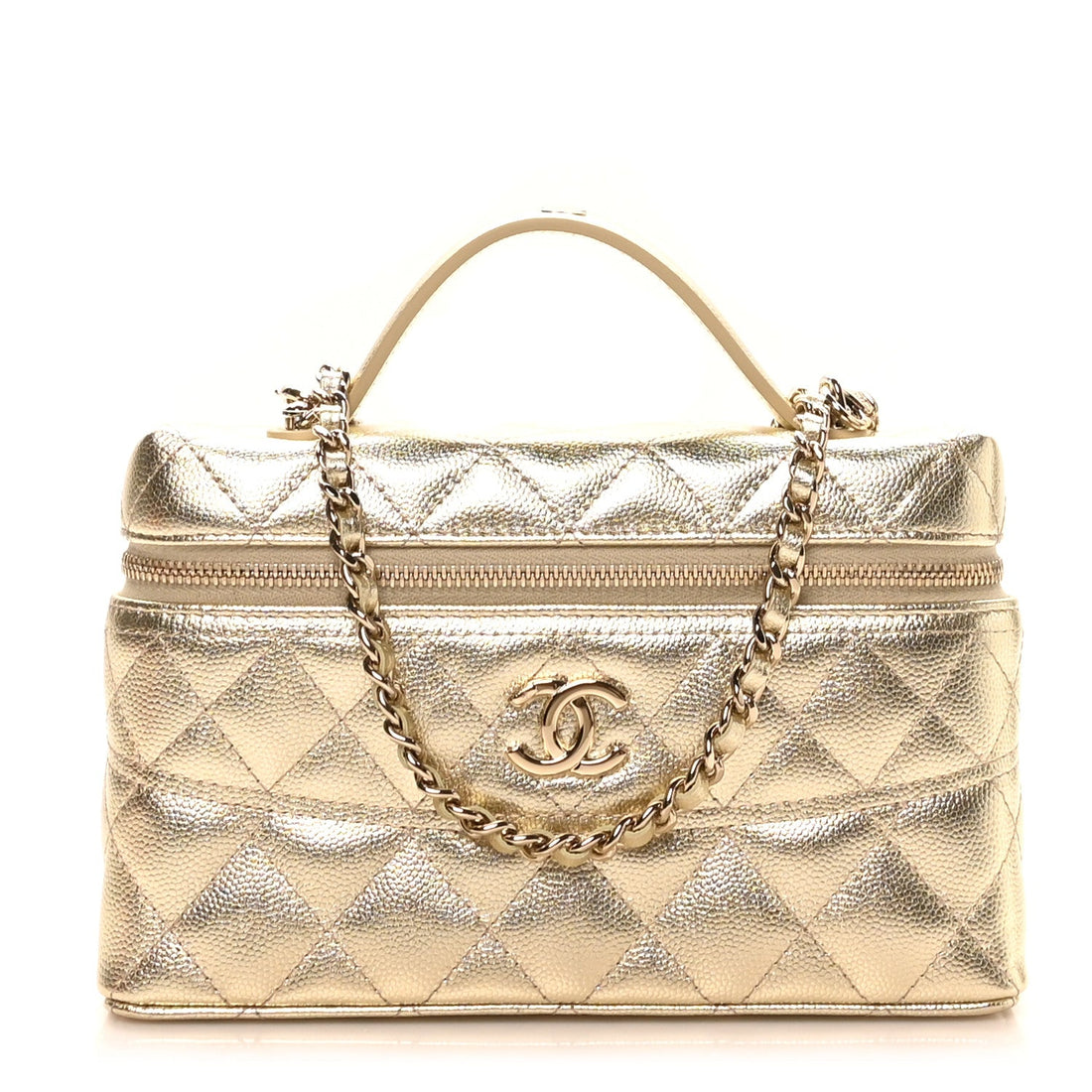 Metallic Caviar Quilted Trendy Handle Slim Vanity Gold Sold Out
