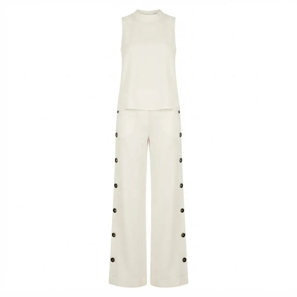 White Set – Sleeveless Crop Top and Wide-Leg Pants