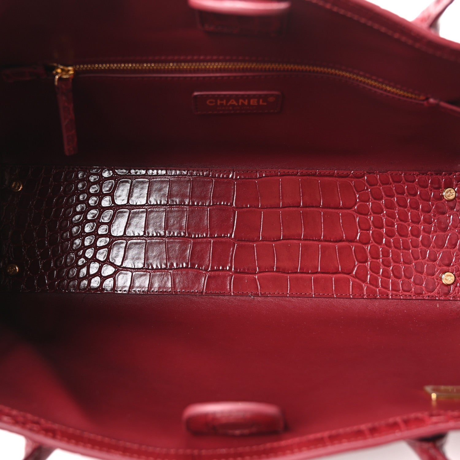 Chanel Calfskin Crocodile Embossed Archetype Small Shopping Tote Burgundy