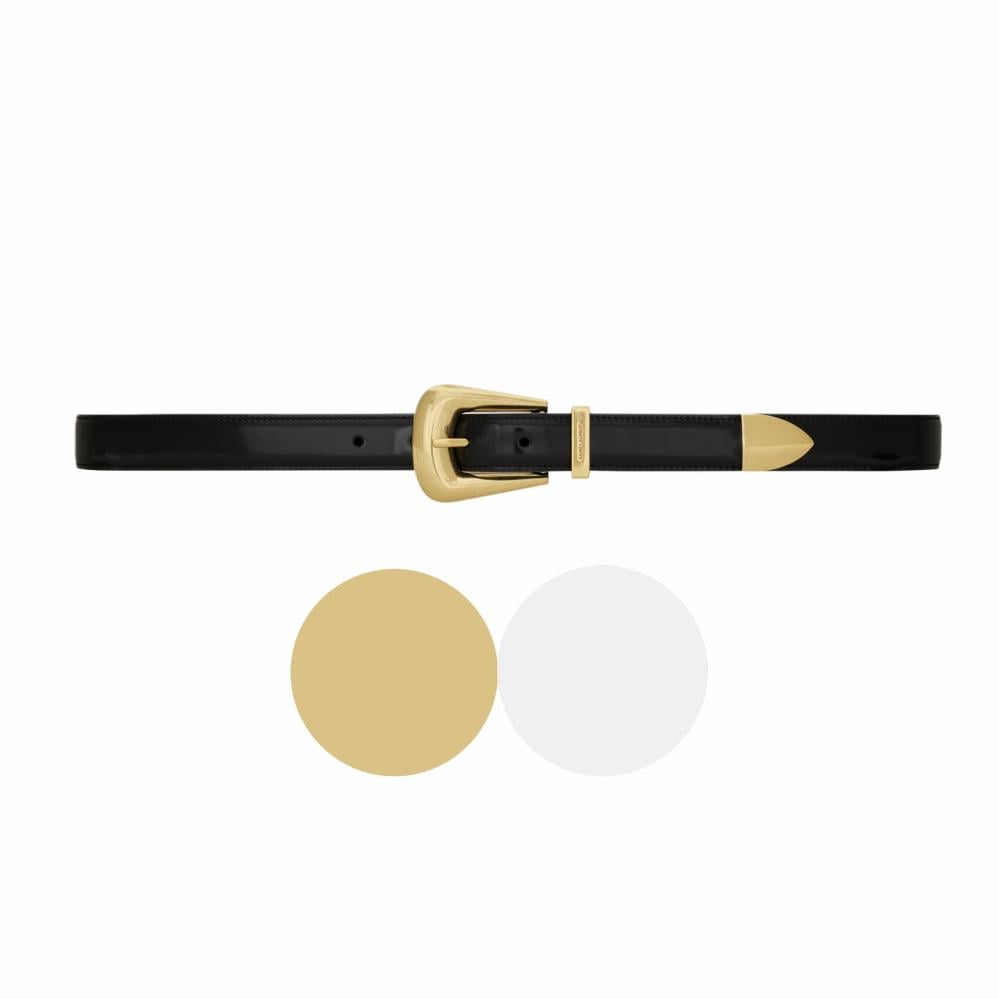 Saint Laurent Folk Buckle Belt in Smooth Leather