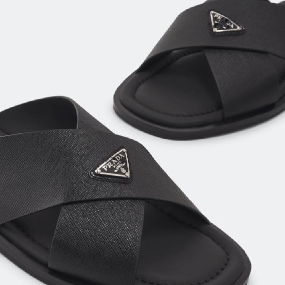 Prada Saffiano leather crisscross sandals - 4