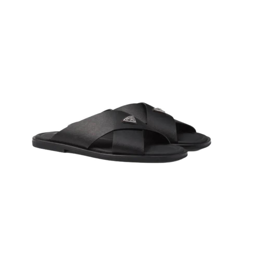 Prada Saffiano leather crisscross sandals