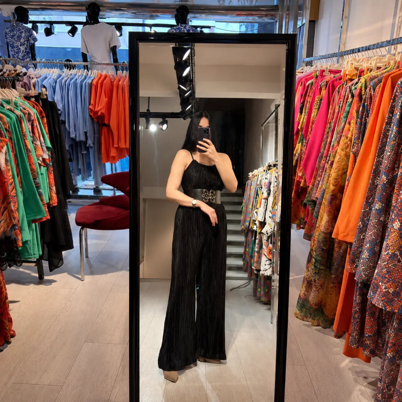 Black Plissé Jumpsuit