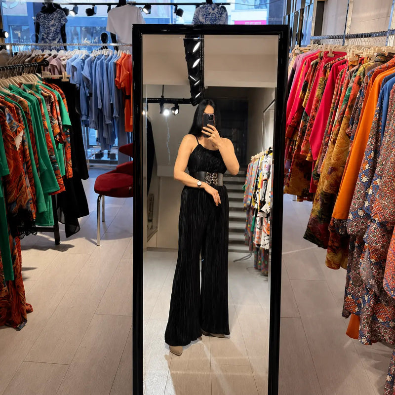 Black Plissé Jumpsuit
