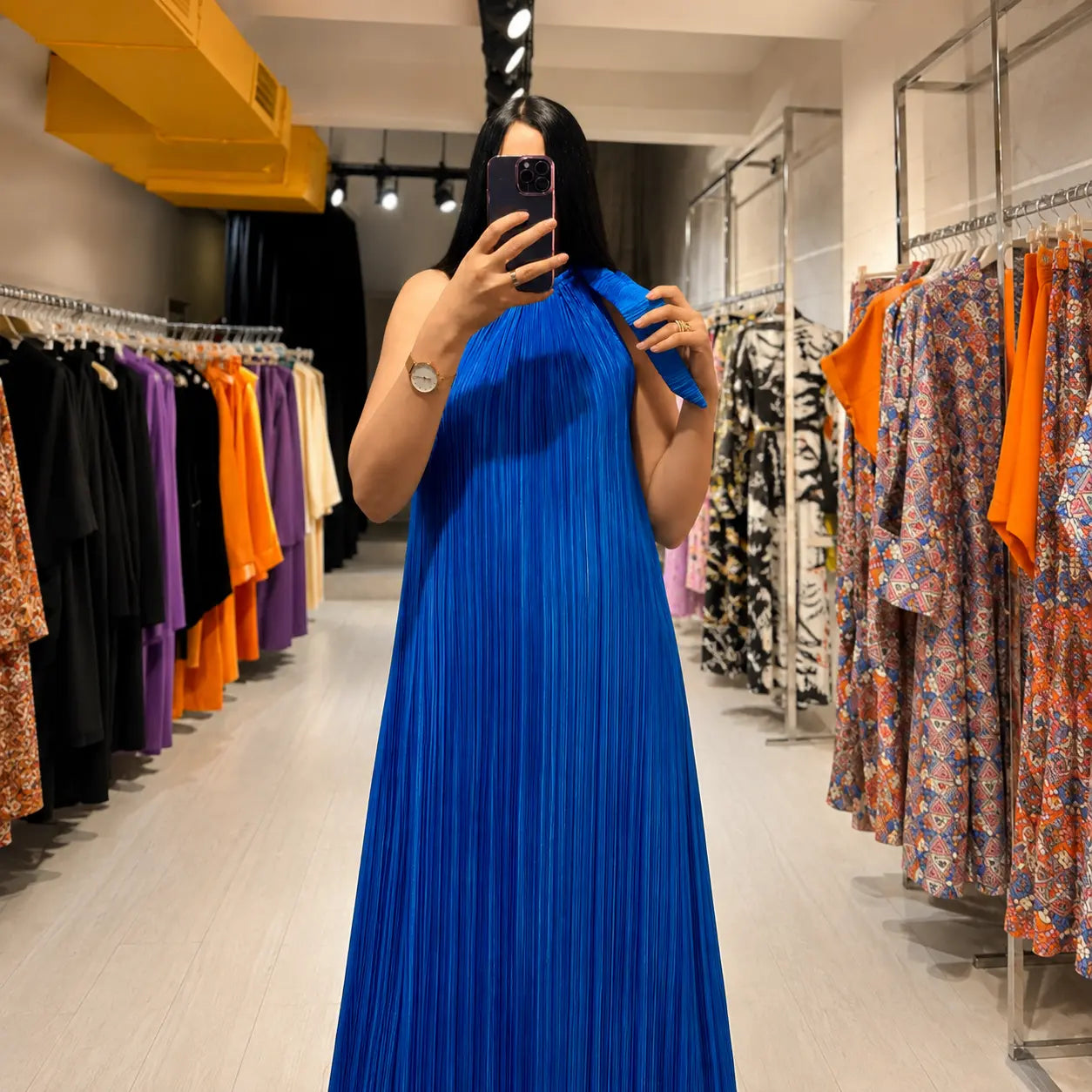 Blue High-Neck Dress