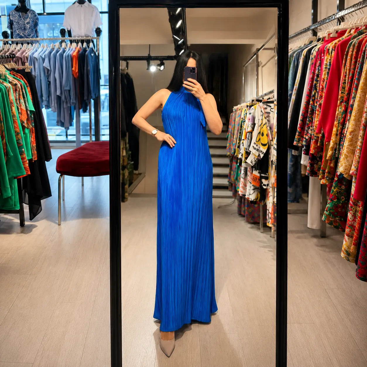 Blue High-Neck Dress