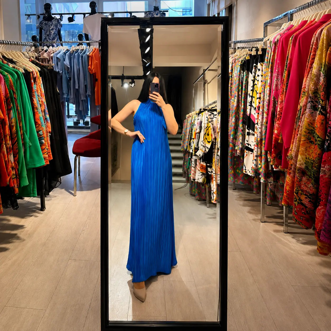 Blue High-Neck Dress