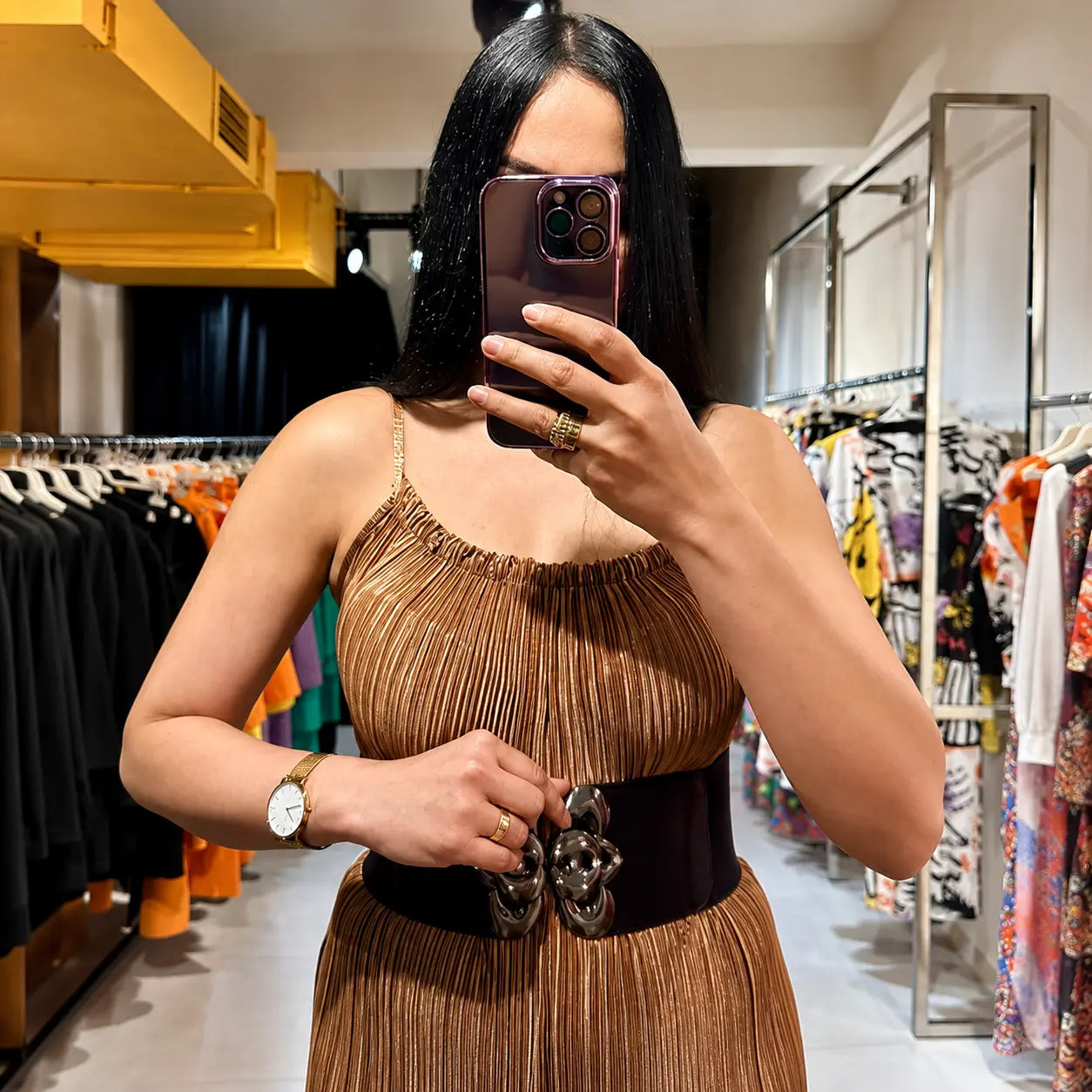 Brown Plissé Jumpsuit