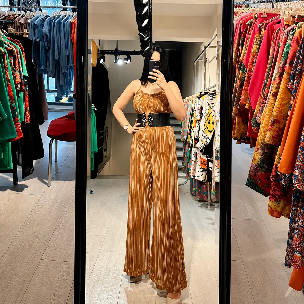 Brown Plissé Jumpsuit