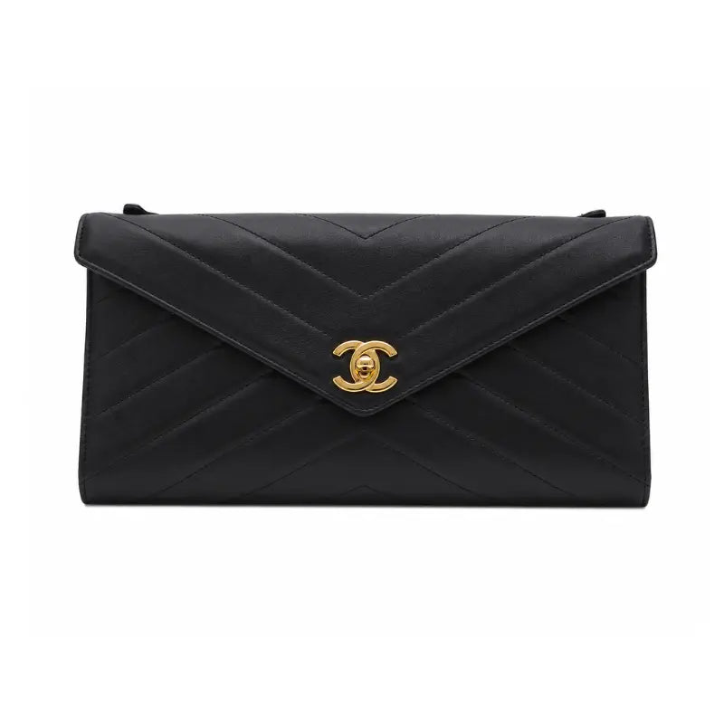Chanel Chevron Envelope Clutch Black
