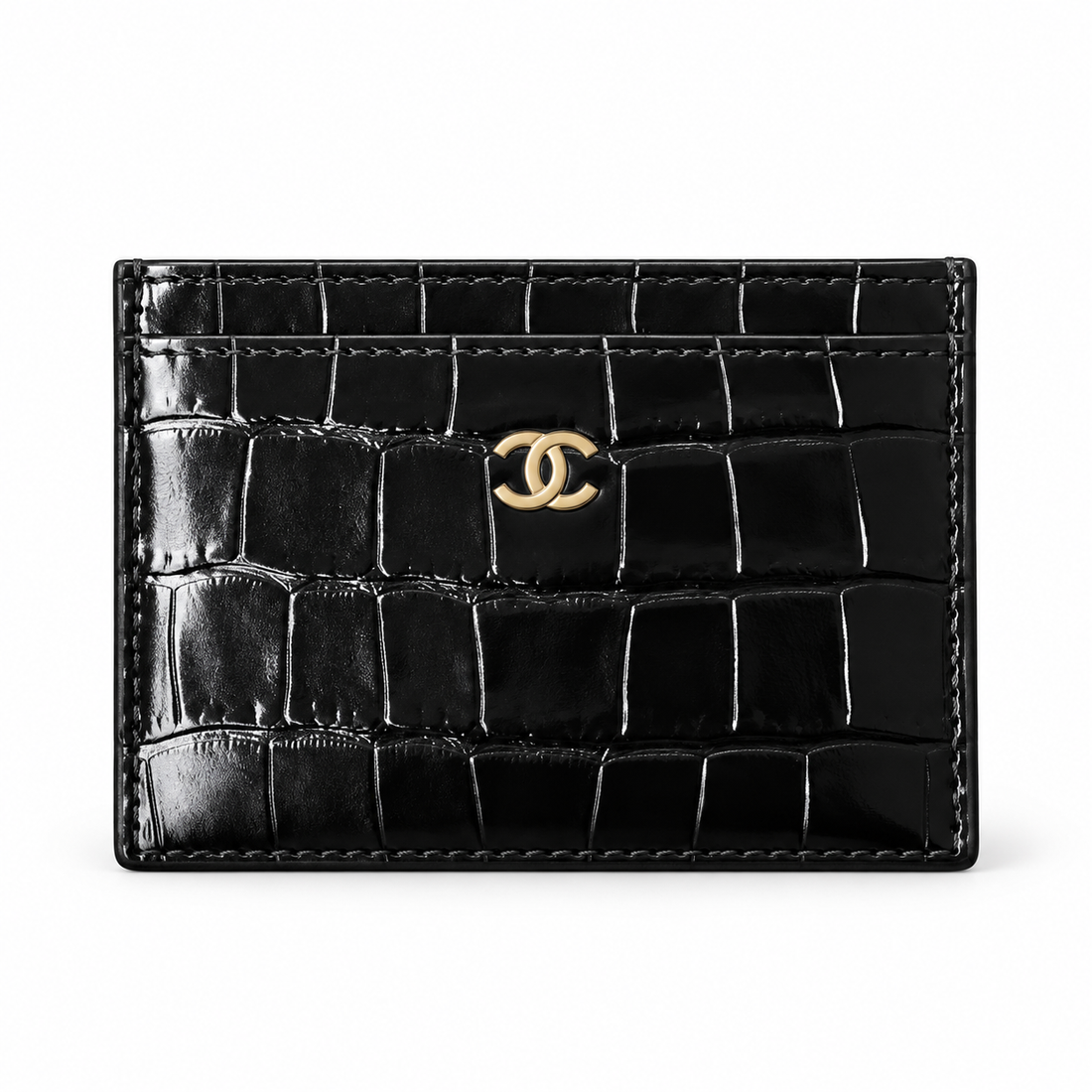 Xbrandat Crocodile-Embossed Card Holder with Gold CC Logo