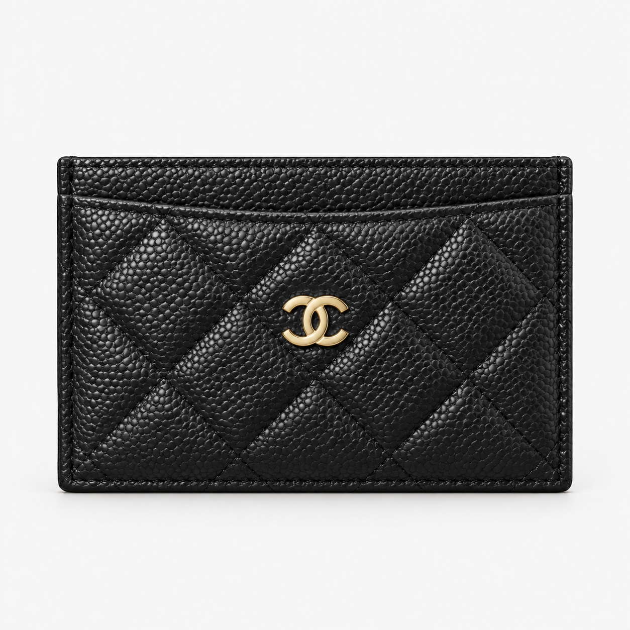 Xbrandat Quilted Leather Card Holder with Gold CC Logo