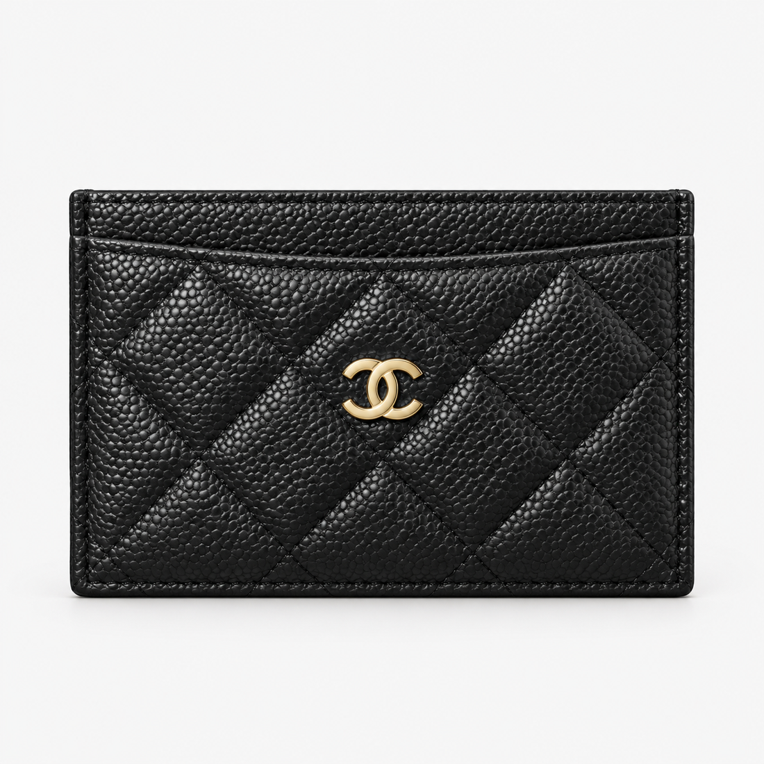 Xbrandat Quilted Leather Card Holder with Gold CC Logo