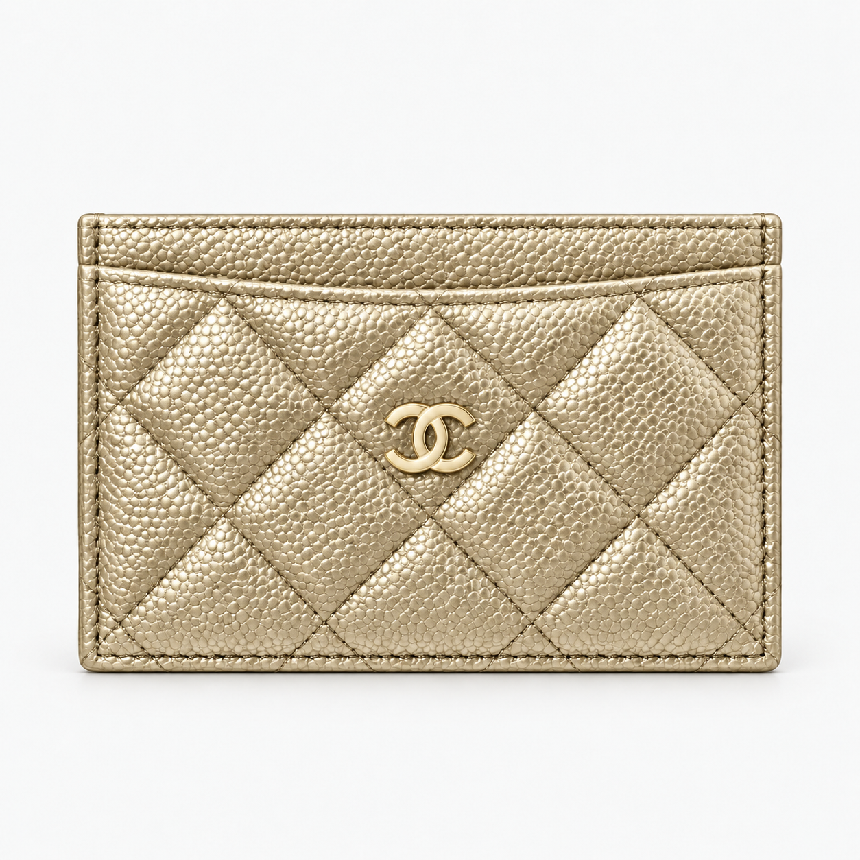 Xbrandat Quilted Leather Card Holder with Gold CC Logo