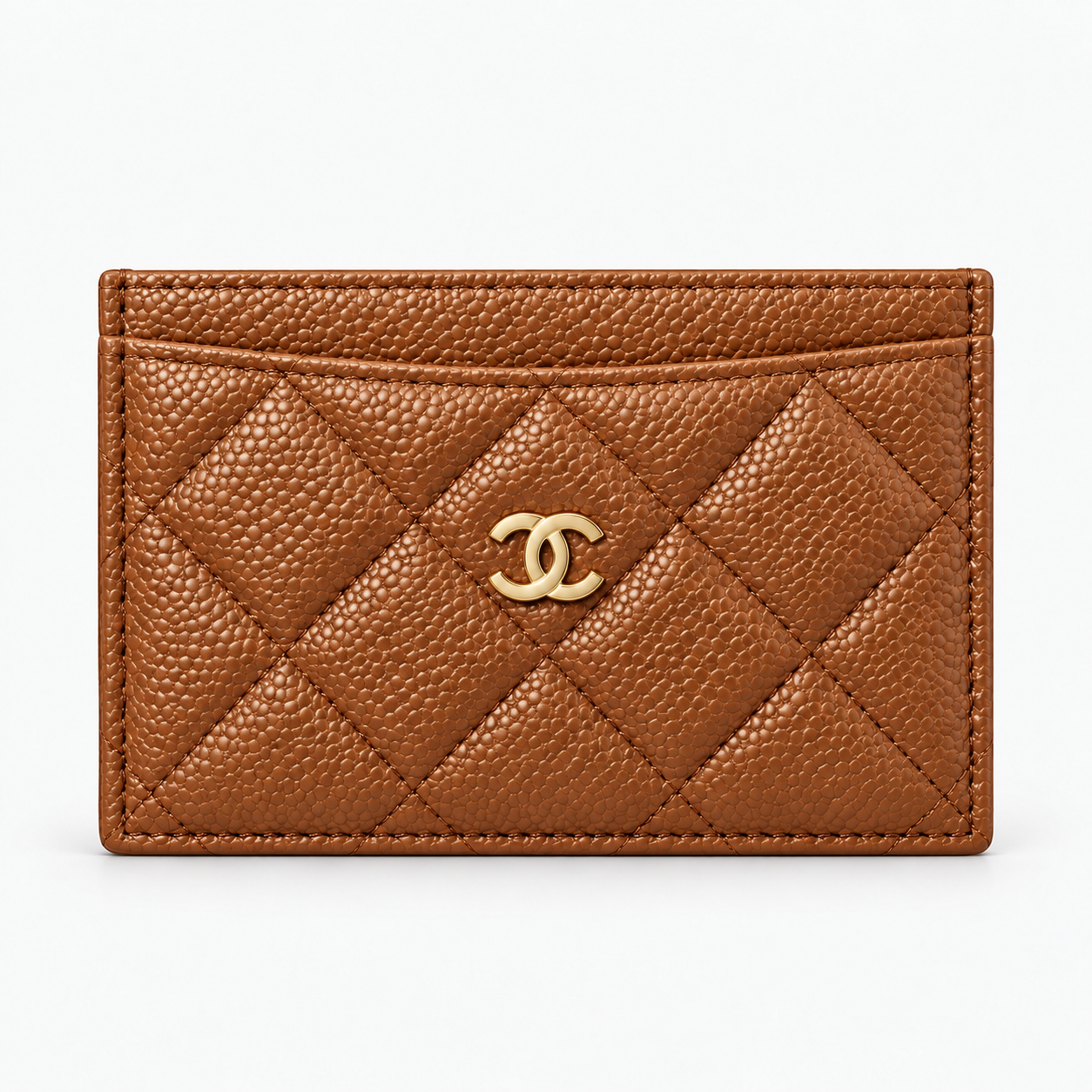 Xbrandat Quilted Leather Card Holder with Gold CC Logo