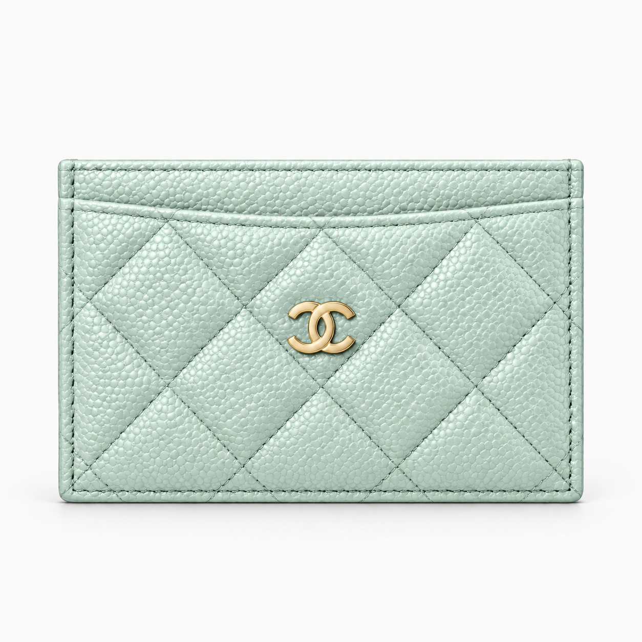 Xbrandat Quilted Leather Card Holder with Gold CC Logo