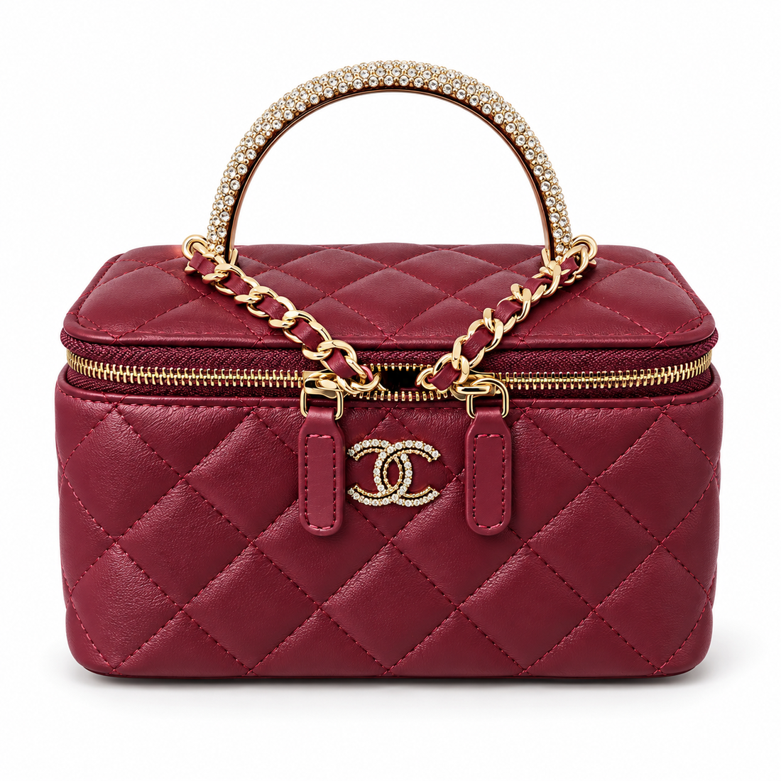 Xbrandat Quilted Mini Vanity Handbag with Crystal Handle