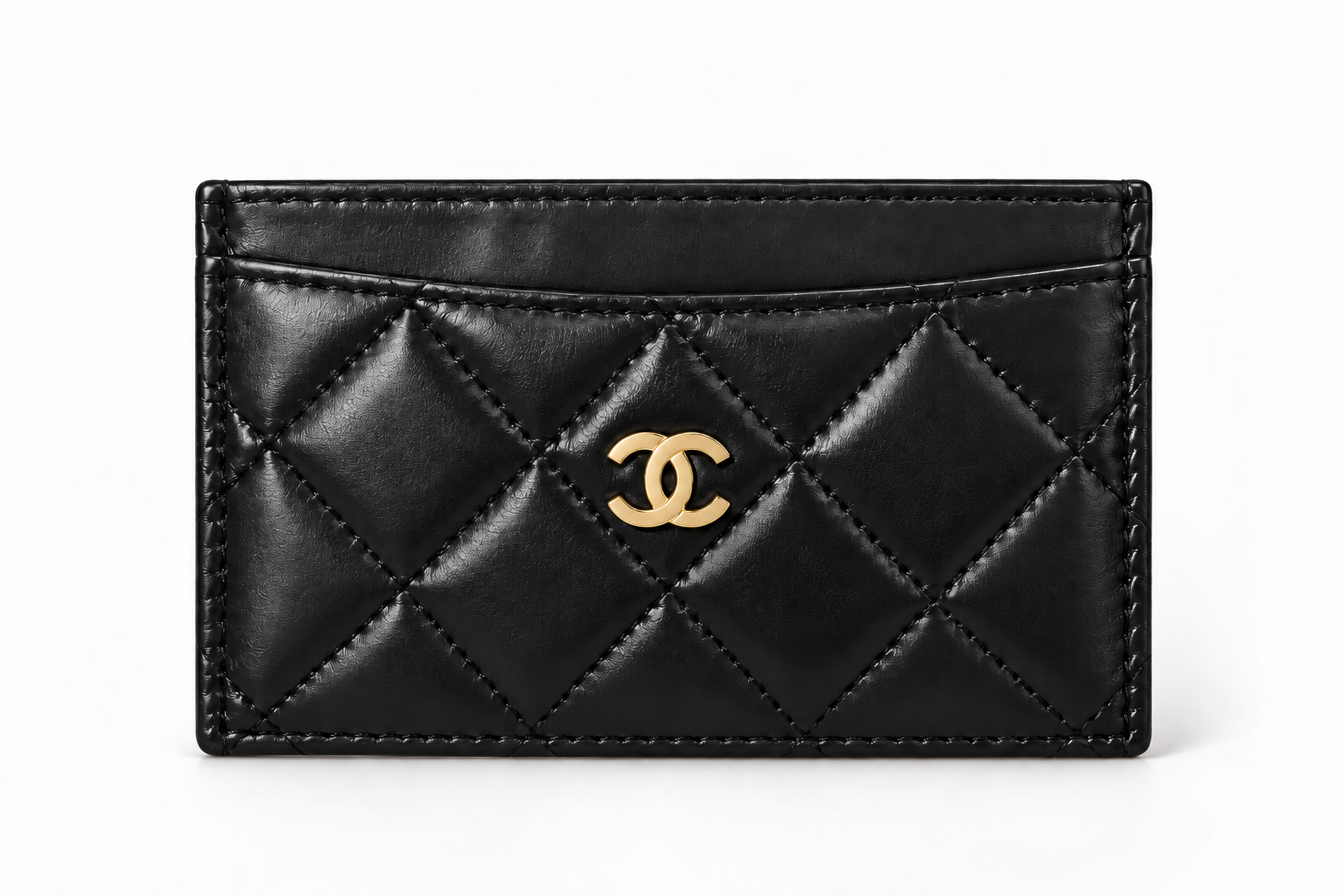 Xbrandat Quilted Smooth Leather Card Holder with Gold CC Logo