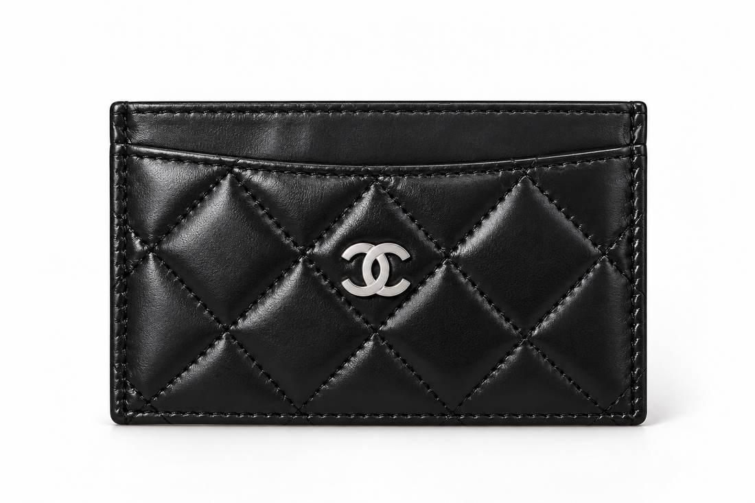 Xbrandat Quilted Smooth Leather Card Holder with Silver CC Logo