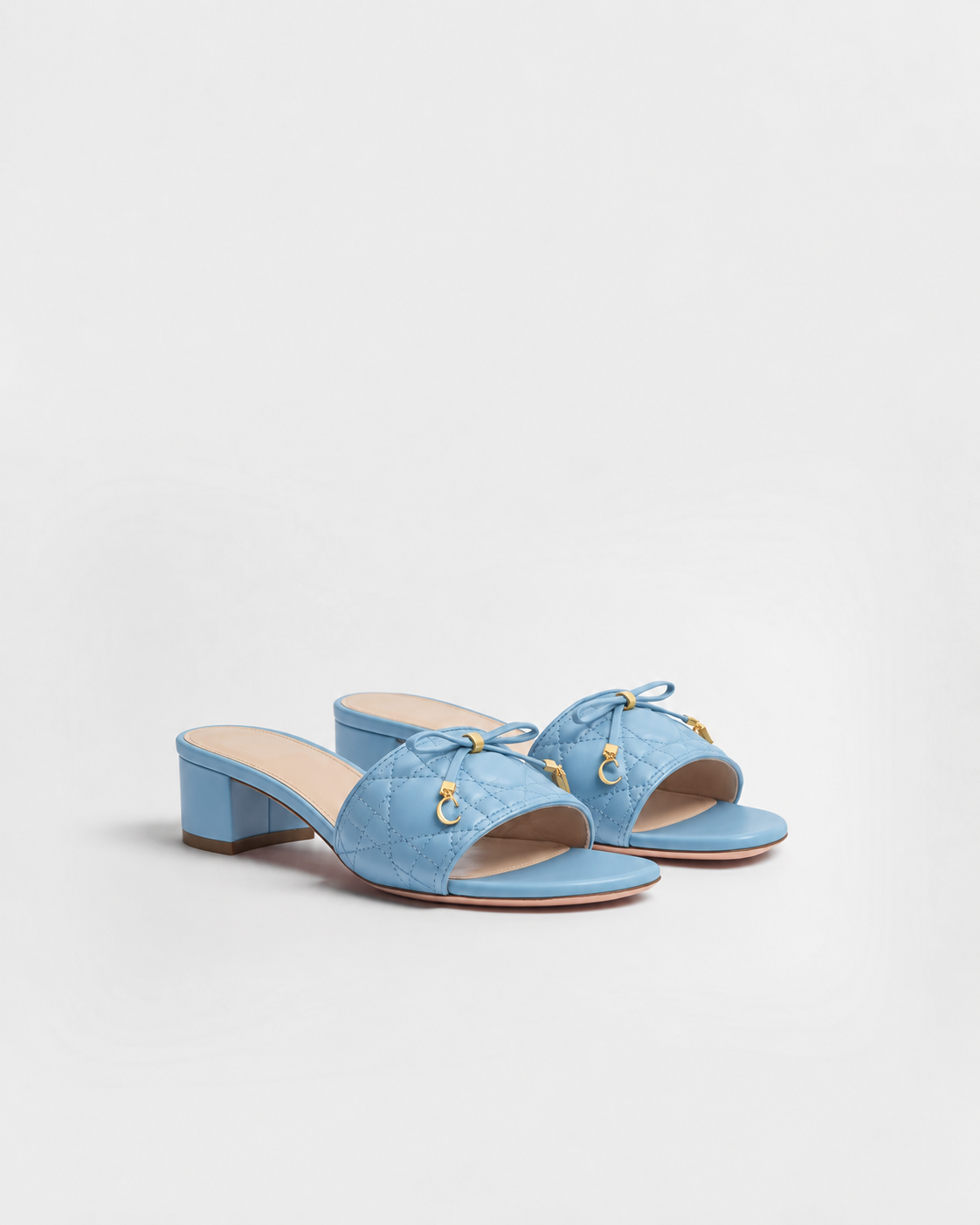 Xbrandat Quilted Bow Block Heel Slide Sandals