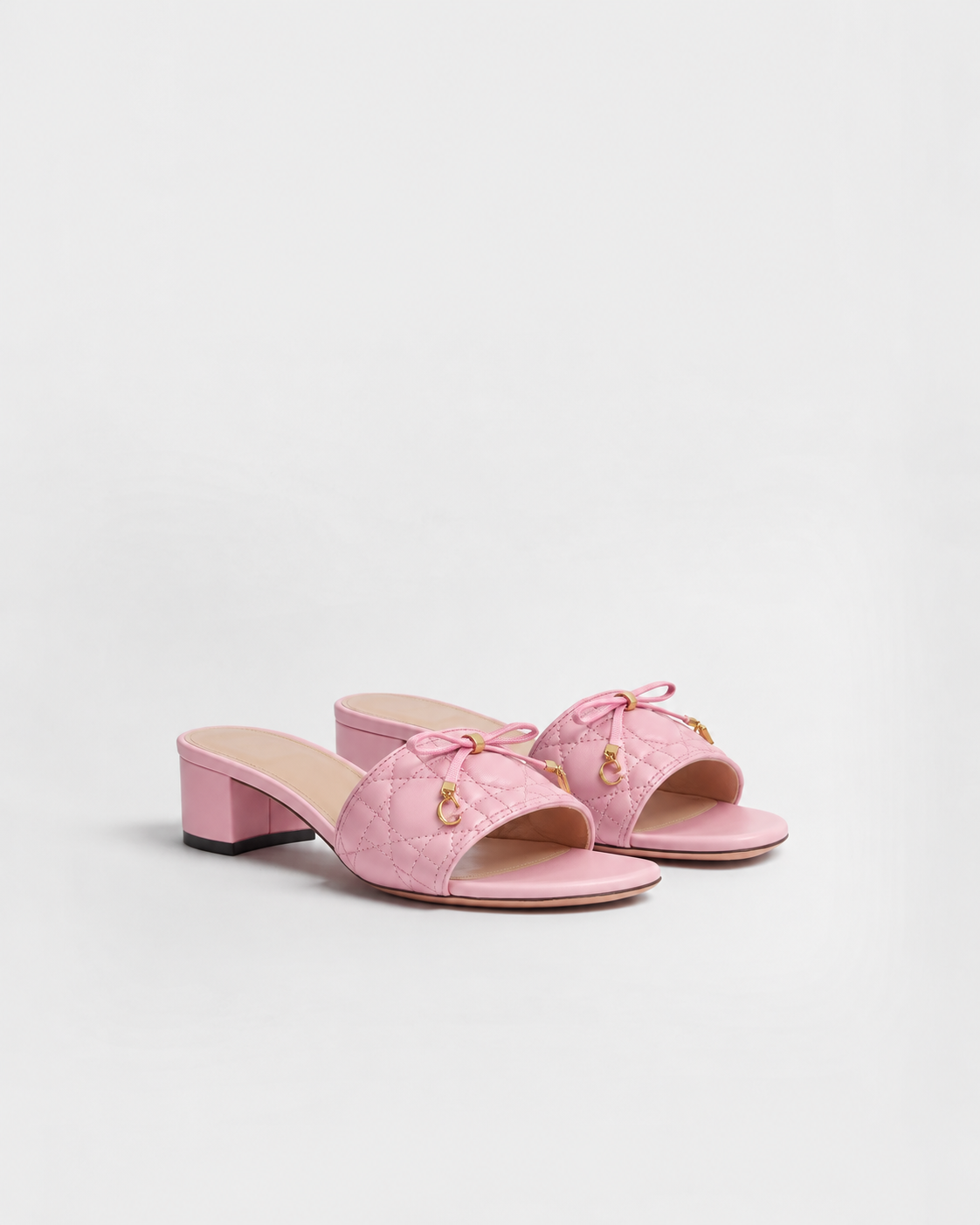 Xbrandat Quilted Bow Block Heel Slide Sandals