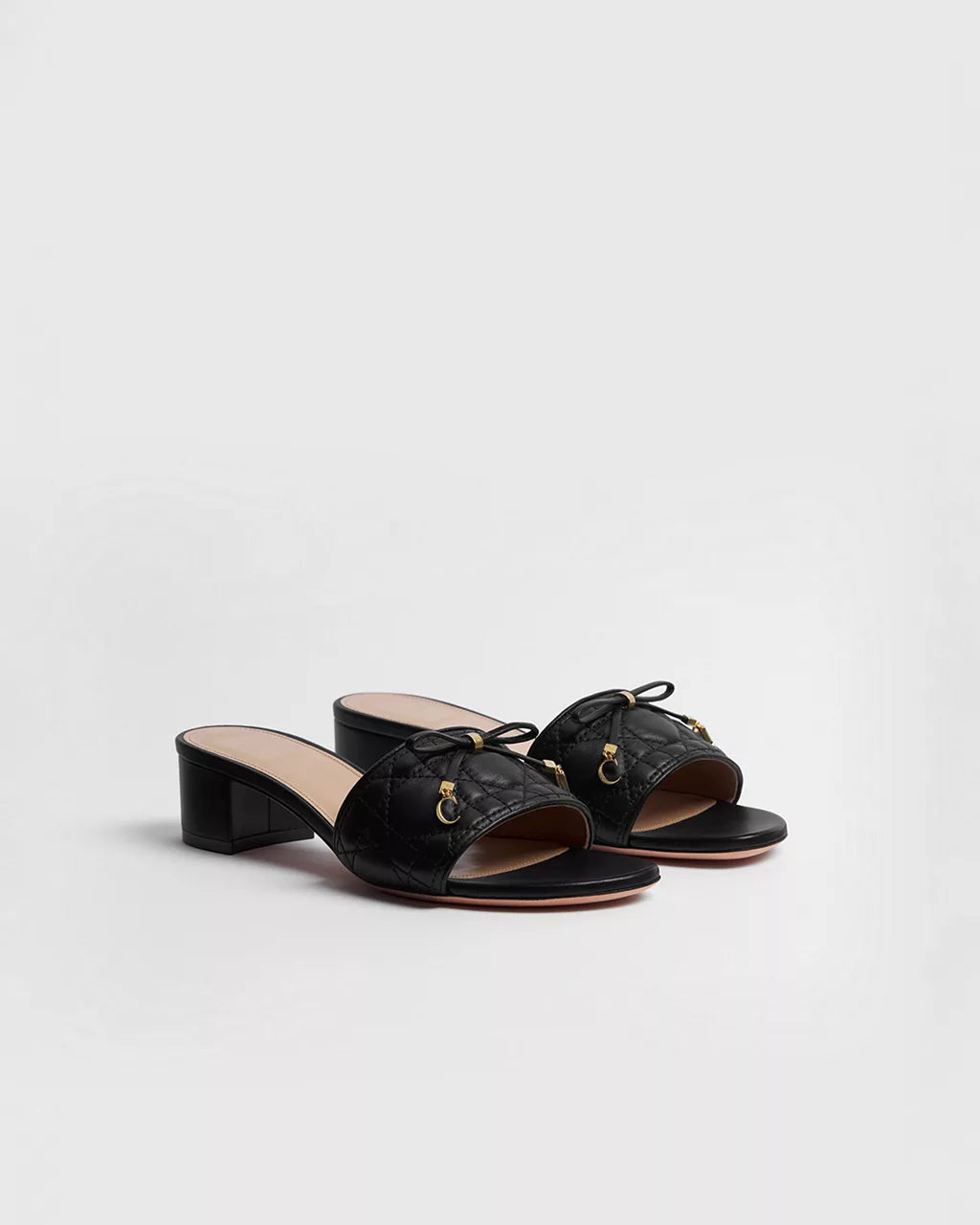 Xbrandat Quilted Bow Block Heel Slide Sandals