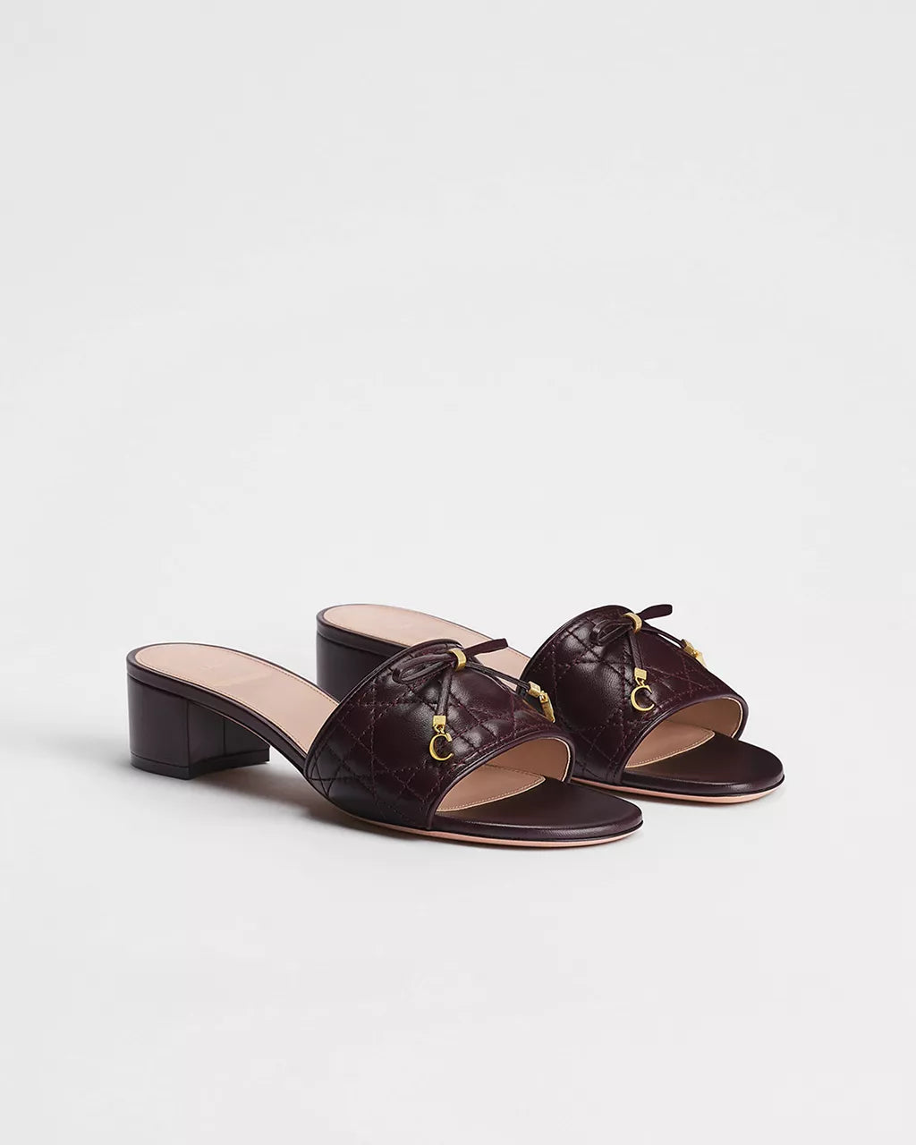 Xbrandat Quilted Bow Block Heel Slide Sandals