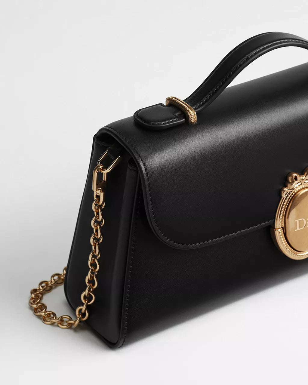 Xbrandat Small Médaillon Flap Bag – Grained Calfskin with Gold-Tone Hardware