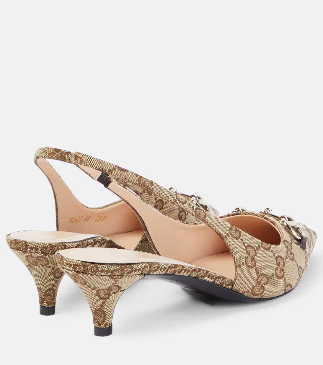 حذاء إكس براندات Slingback بحلية Horsebit وقماش Original GG – بيج / أبنوسي