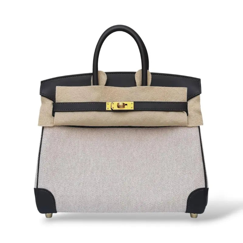 Hermes Birkin 25 Toile Bai Brun/Ecru Canvas/Swift GHW