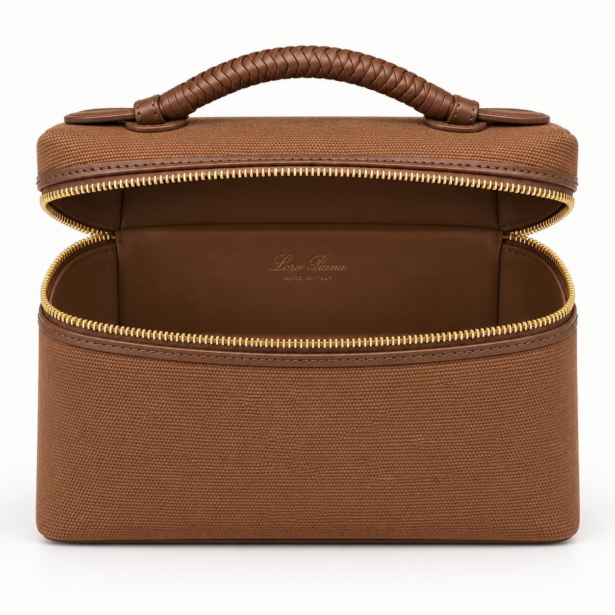Xbrandat Extra Vanity Case – Canvas with Leather Trim & Gold-Tone Hardware
