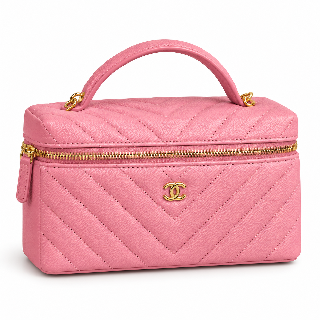 Xbrandat Metallic Caviar Quilted Trendy Handle Slim Vanity - Style B