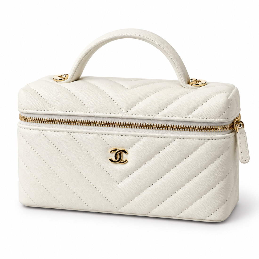 Xbrandat Metallic Caviar Quilted Trendy Handle Slim Vanity - Style B