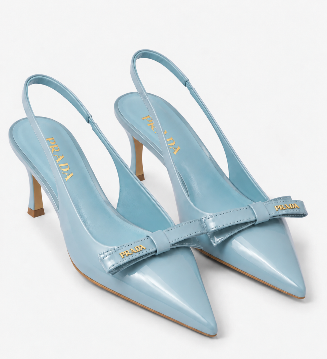 Xbrandat Patent Leather Bow Slingback Pumps – Light Blue