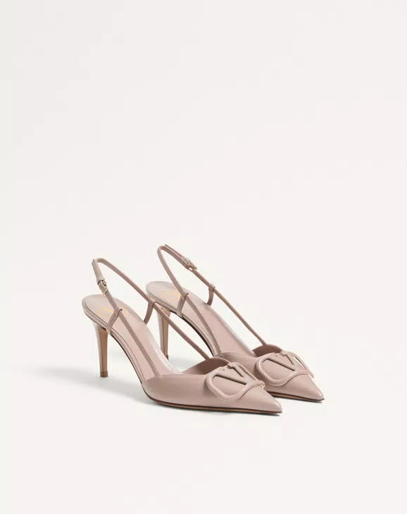 حذاء إكس براندات VLOGO SIGNATURE SLINGBACK من جلد العجل بكعب 80 مم