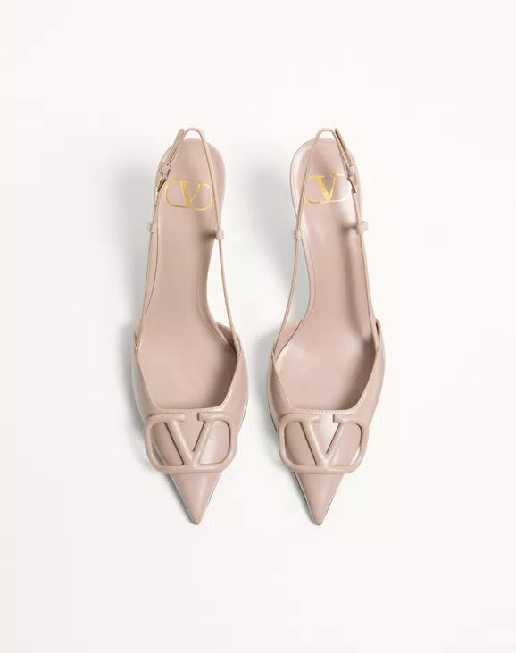 حذاء إكس براندات VLOGO SIGNATURE SLINGBACK من جلد العجل بكعب 80 مم