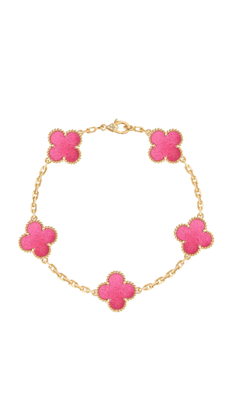 Xbrandat Vintage Alhambra 5-Motif Bracelet in Pink Enamel & Yellow (Accessories)