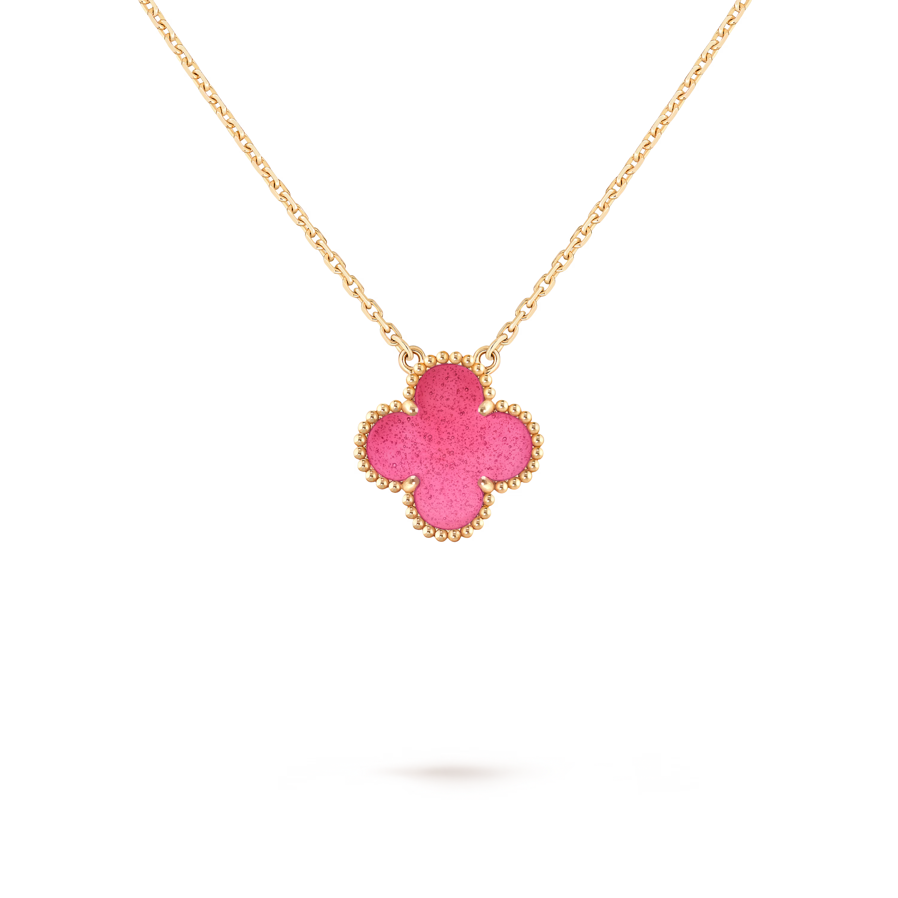 Xbrandat Vintage Alhambra Pendant Necklace – Pink Enamel & 18K Yellow Gold