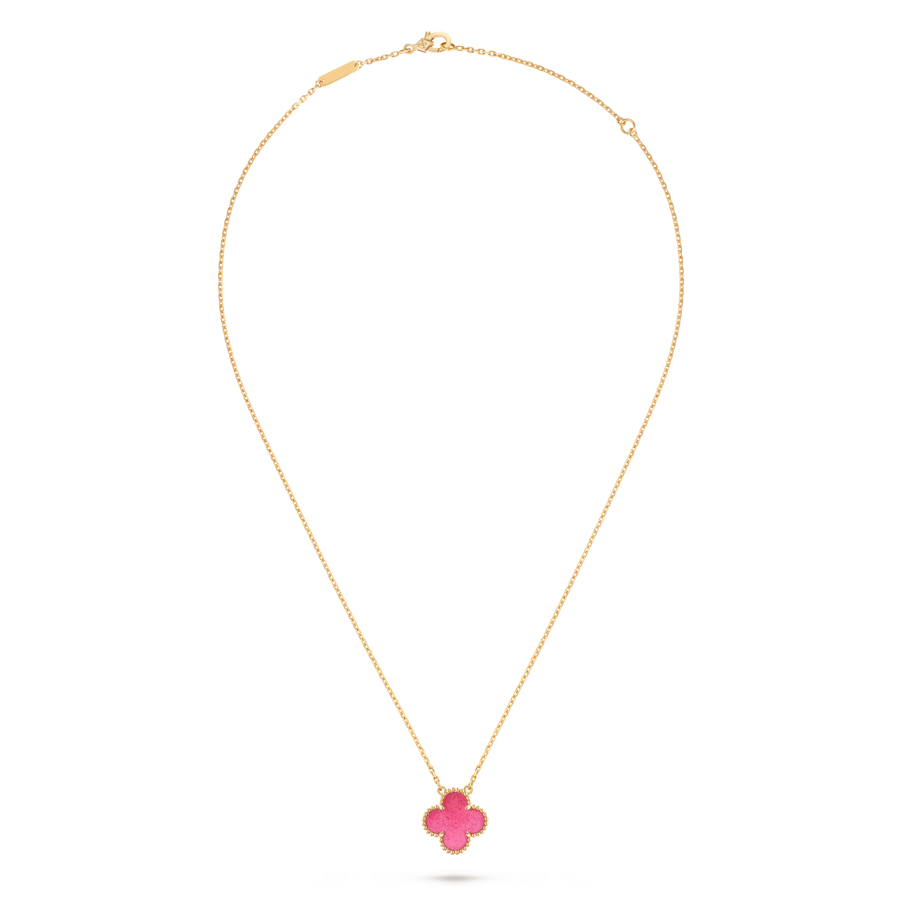 Xbrandat Vintage Alhambra Pendant Necklace – Pink Enamel & 18K Yellow Gold