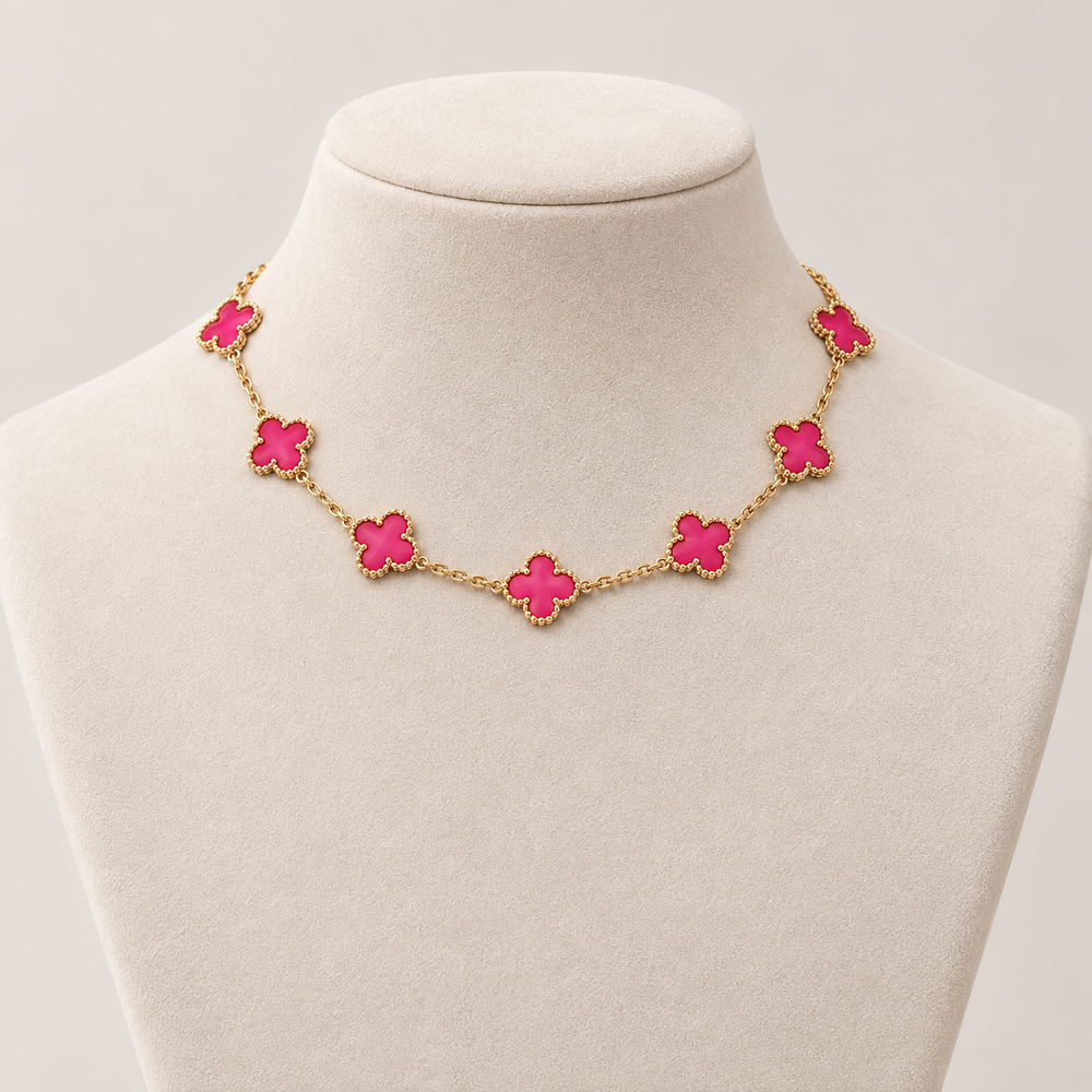 Xbrandat Vintage Alhambra 10-Motif Necklace in Enamel & Yellow (Accessories)
