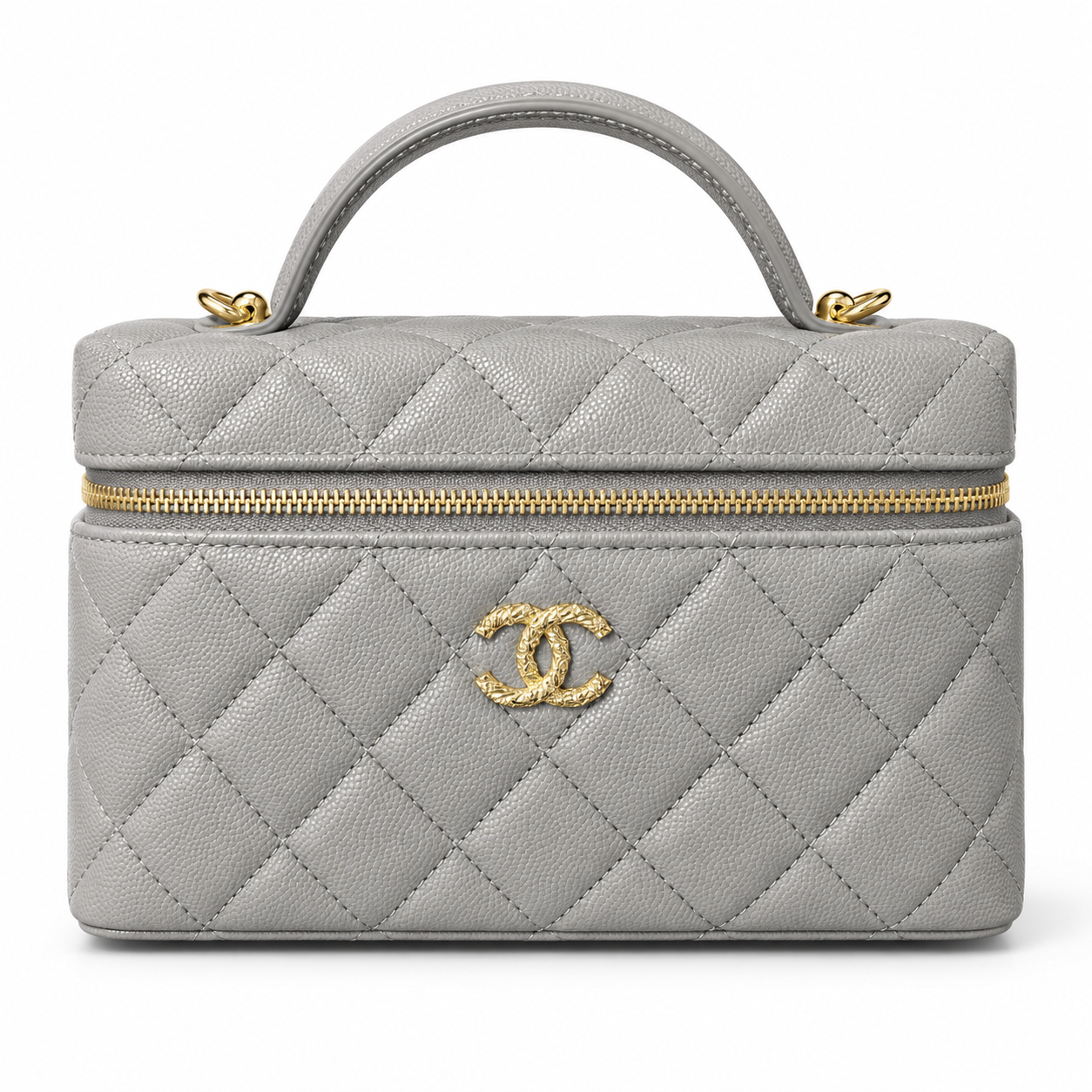 Xbrandat Metallic Caviar Quilted Trendy Handle Slim Vanity - Style C