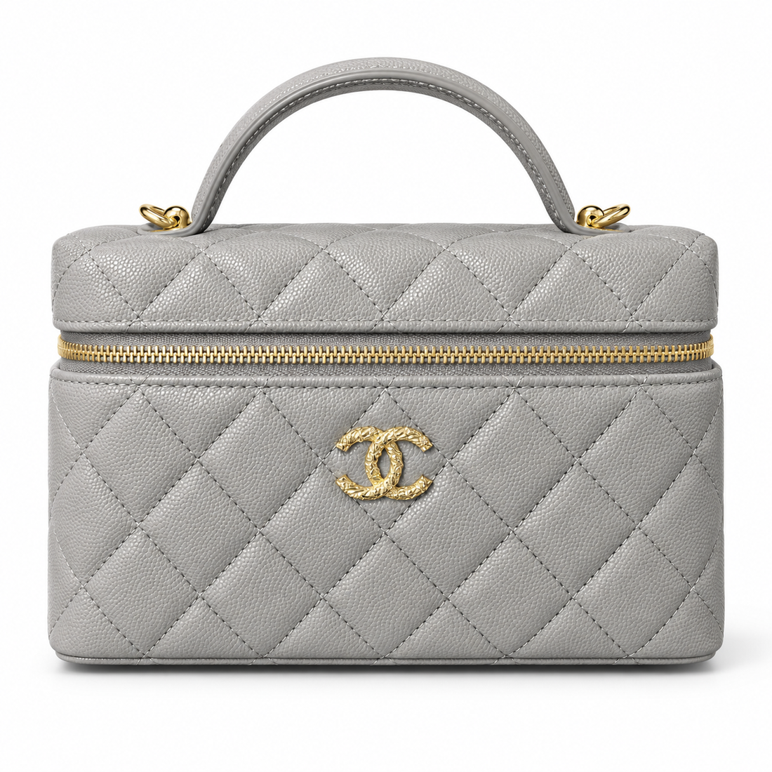 Xbrandat Metallic Caviar Quilted Trendy Handle Slim Vanity - Style C